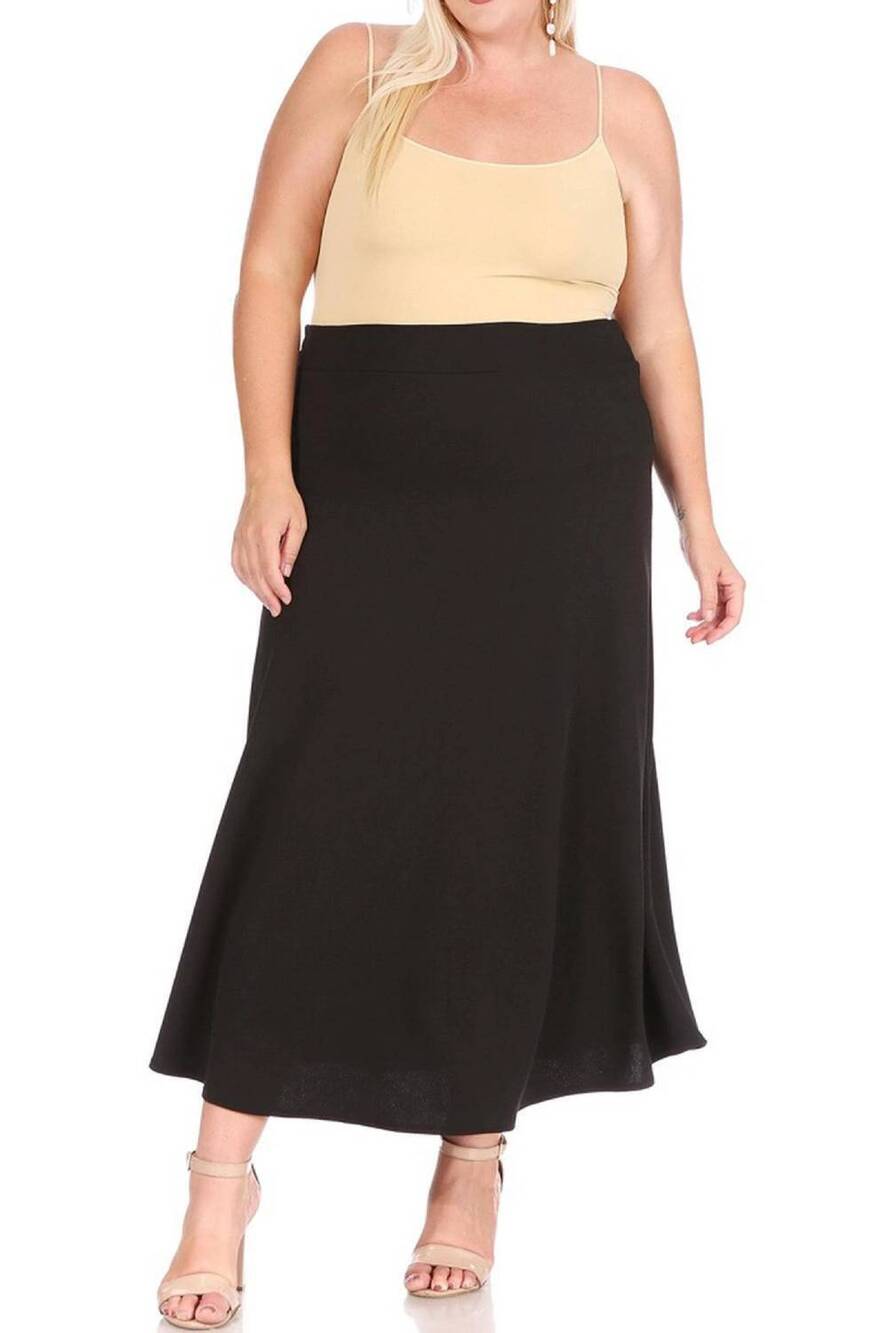 NEW MOA COLLECTION women's flare a-line long skirt - plus in black